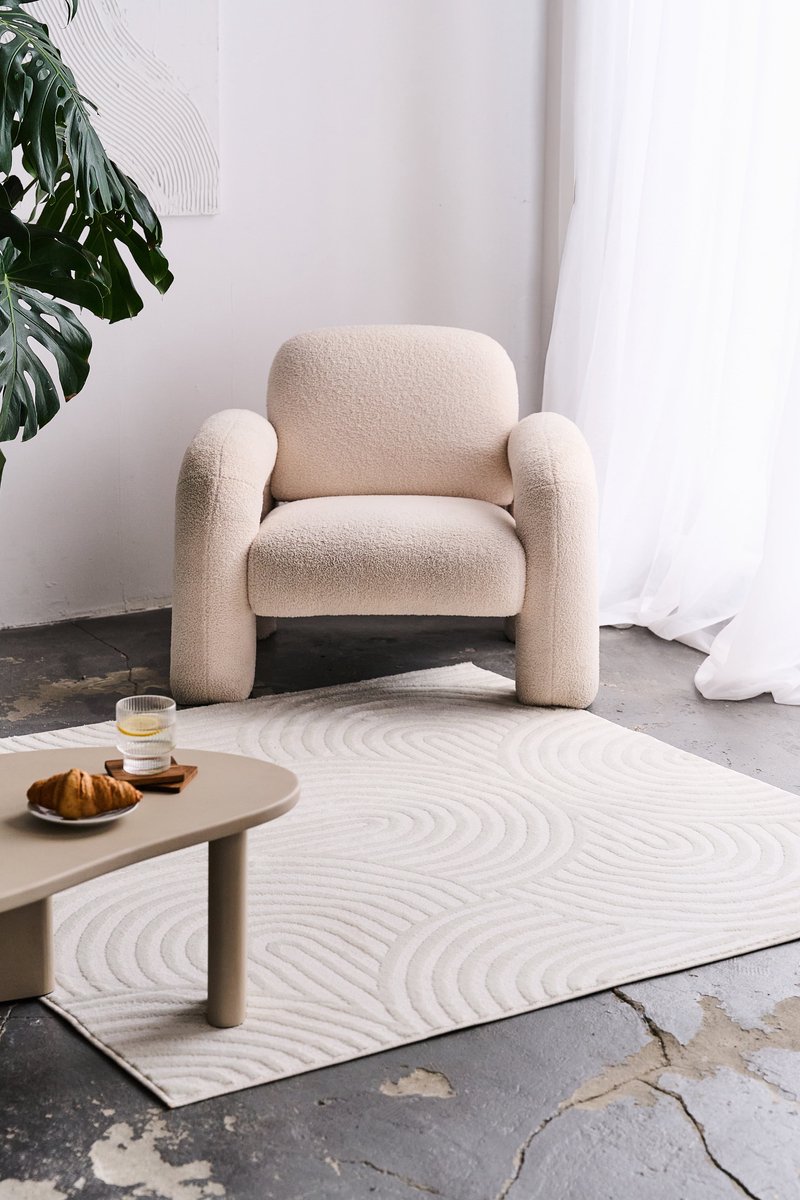 TAPISO Hygge Vierkant Vloerkleed Crème-Wit Laagpolig Woonkamer Tapijt 3D Geometrisch Kleed