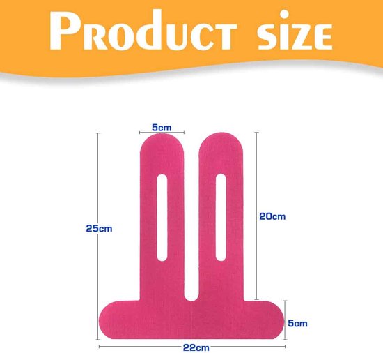 Roze T-vormige sporttape met afmetingen 25x22cm en 5cm breedte.