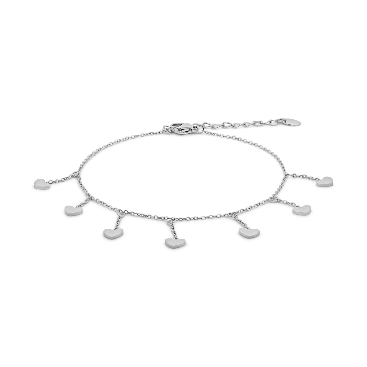 CO88 collection – 8CA-00017 – Enkelbandje met hartjes – zilverkleurig – 26 cm