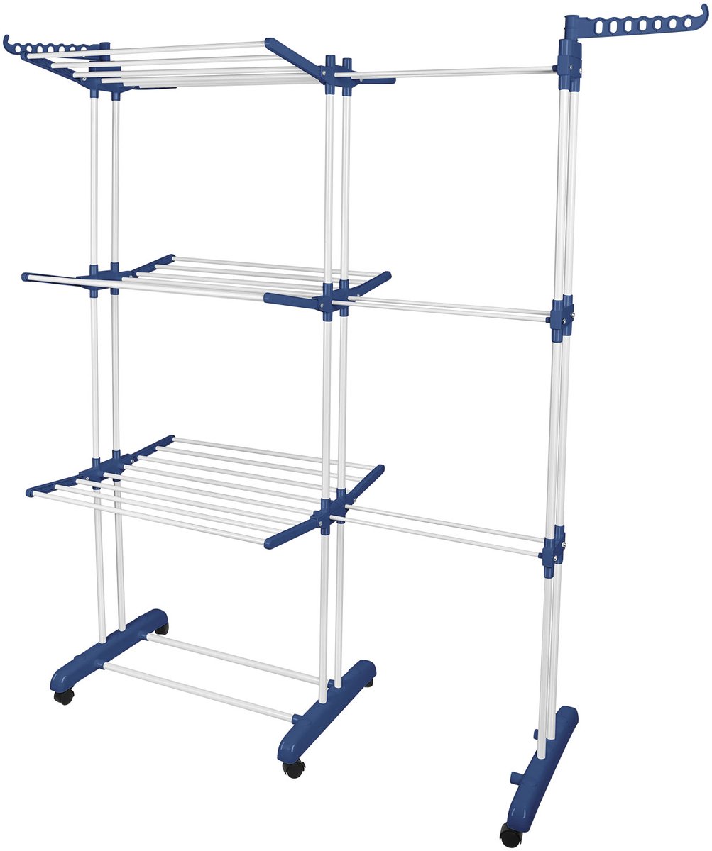 PIPIPOXER-Uitschuifbare Droogtoren-Droogrek – Inklapbaar Wasrek – Uitgerust met Wieltjes-Blauw + Wit