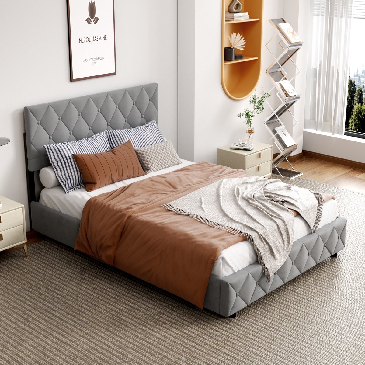 STILVORA Gestoffeerd Bed 140x200 - Tweepersoonsbedden - Opbergbed Met Hydraulisch Mechanisme - Modern Design - Beige