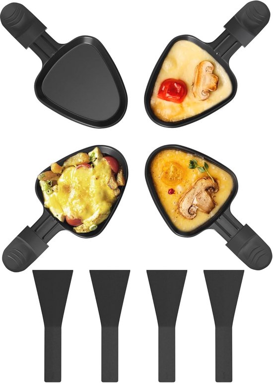 Mini Raclette Pannetjes Set van 4 - Driehoekig, Antiaanbaklaag met ...