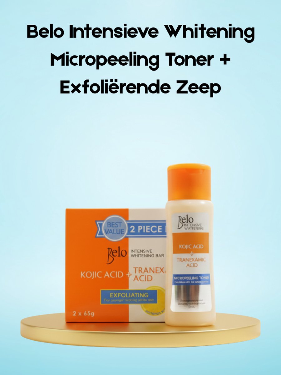 Belo Intensive Whitening Micropeeling Toner + Exfoliating Soap – Verhelderende & Exfoliërende Huidverzorgingsset – Helpt Donkere Vlekken te verminderen, Egaliseert de Huidtint & Verfrist de Huid – Voor een Gladde, Stralende & Gezonde Teint