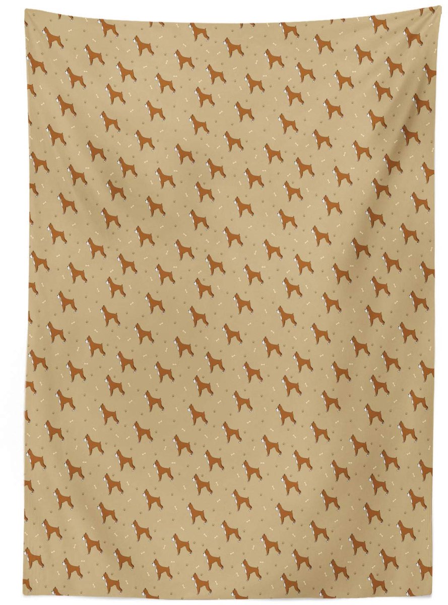 ABAKUHAUS Boxerhond Tafelkleed – Satijn, Wasbaar – Binnen/Buiten – 140×170 cm – Karamel/Wit