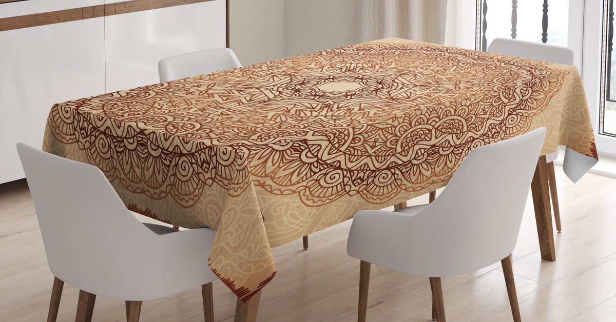 ABAKUHAUS Mandala Tafelkleed – 140 x 200 cm – Satijn, gember-beige-bruin