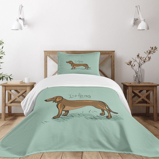 ABAKUHAUS Teckel Deken Set – Conception de chiot – Turquoise Brun Noir 170x220 cm