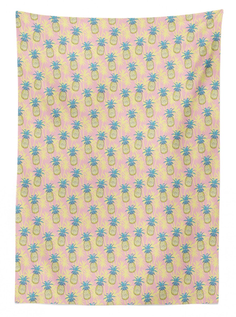 ABAKUHAUS Tafelkleed – Ananas en Palm – 140x240 cm – Roze/Bleekgeel