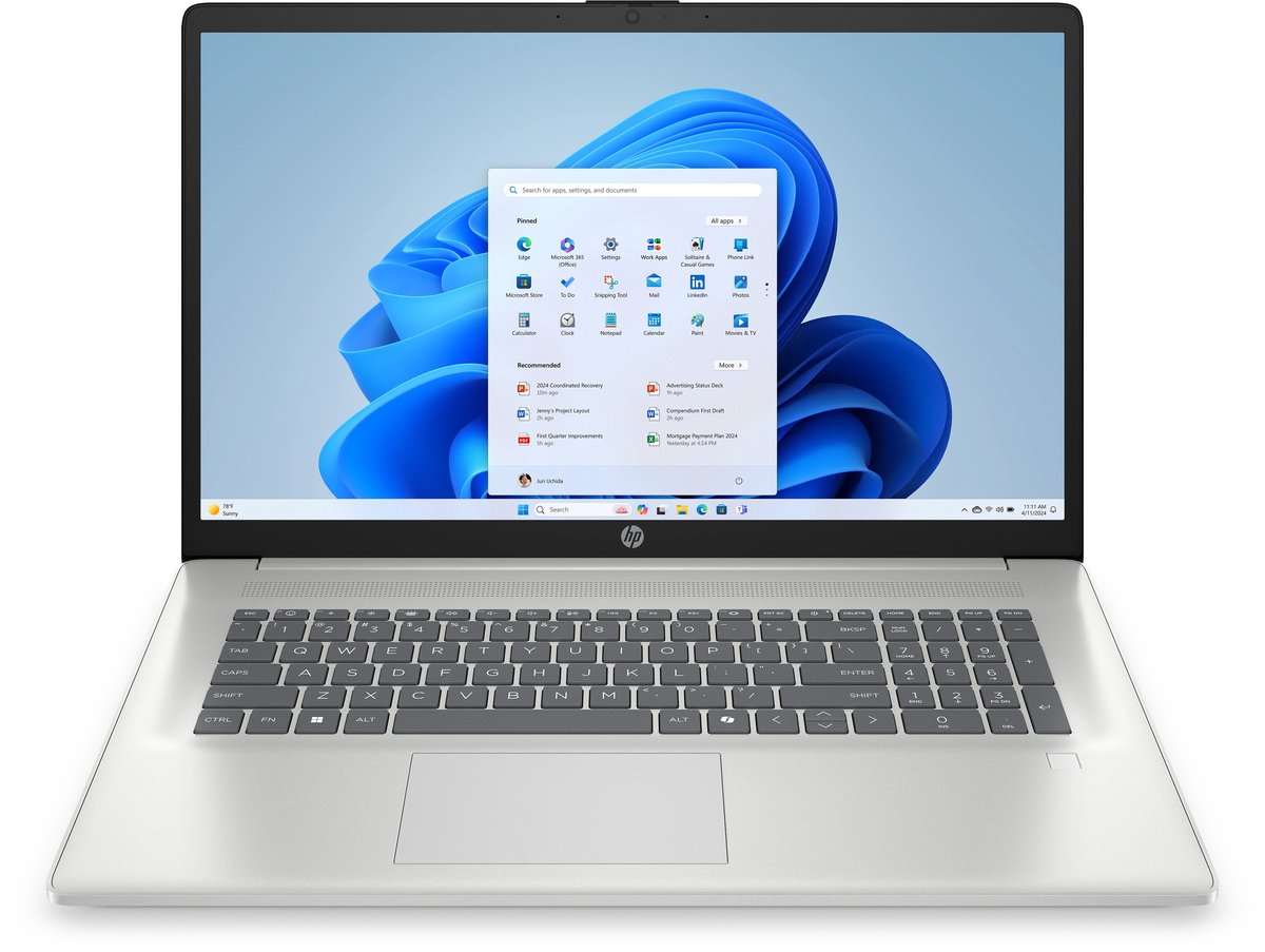 HP Laptop 17-cp2932nd AMD Ryzen™ 3 7320U 43,9 cm (17.3") Full HD 8 GB LPDDR5-SDRAM 512 GB SSD Wi-Fi 6 (802.11ax) Windows 11 Home Zilver