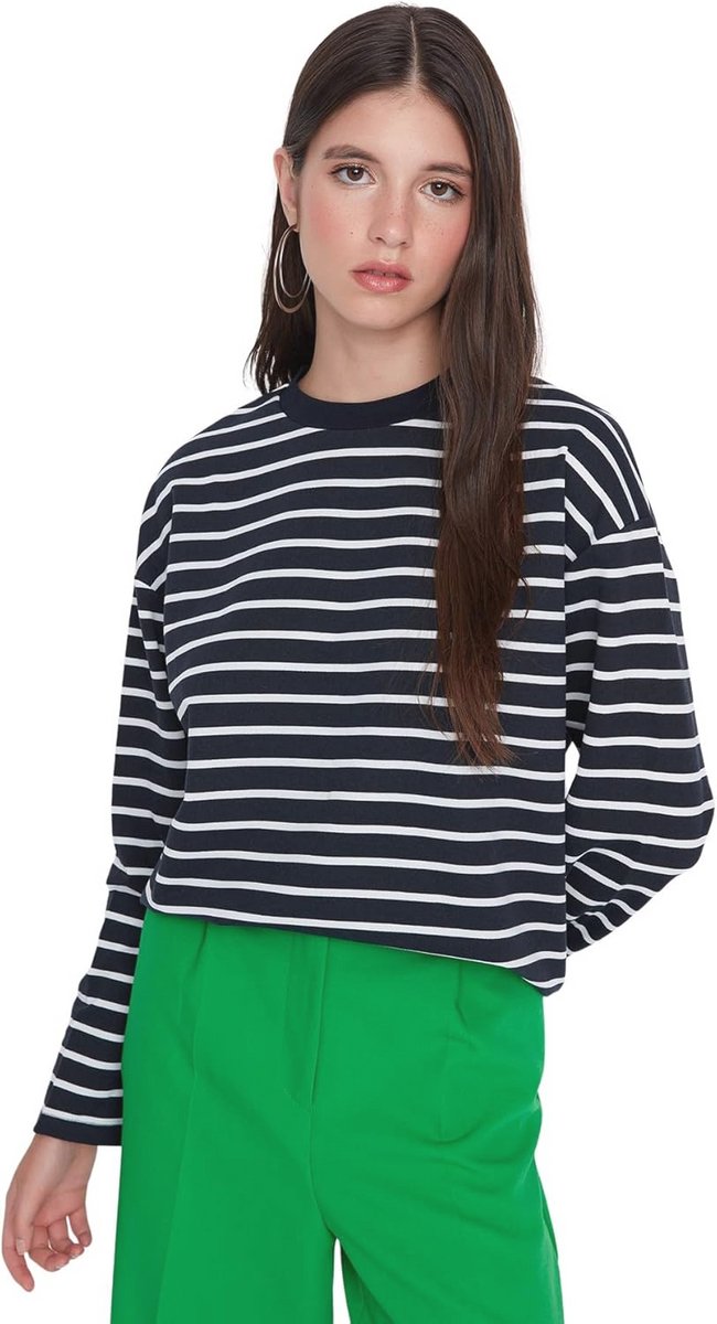 Dames Oversize Basic Crew Neck Knit Sweatshirt