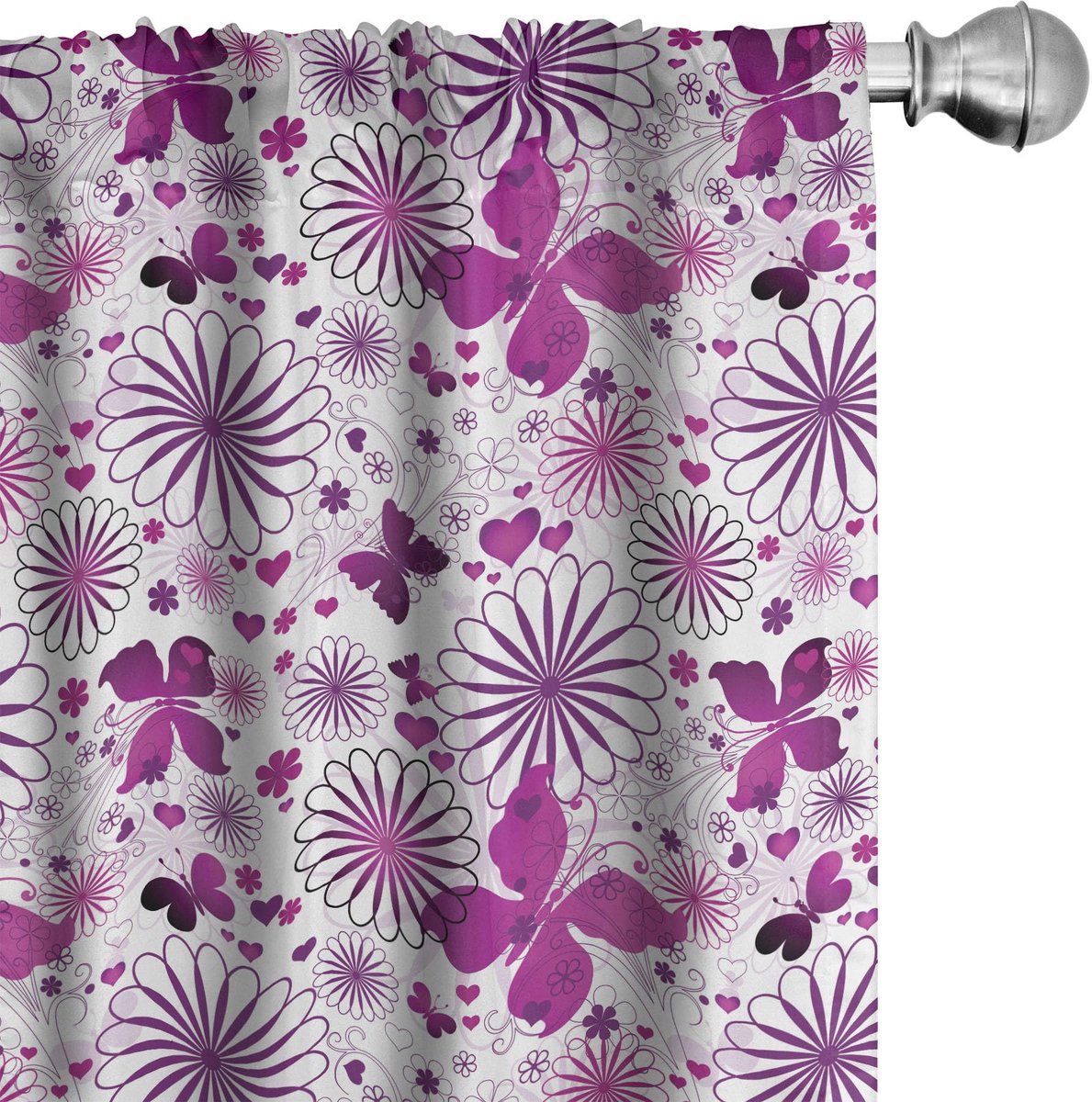 ABAKUHAUS Vlindergordijnen – 2x75x175 cm – microvezel – lila/wit