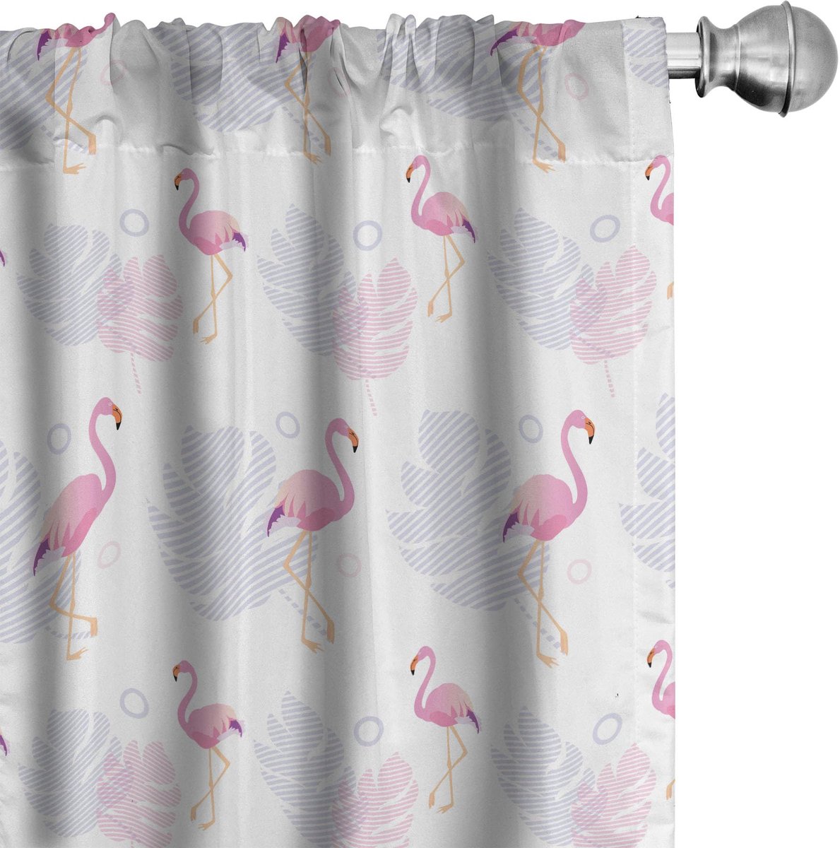 ABAKUHAUS – Voorhangen 2x75x175 – Flamingo en Bladeren, Mikrofaser, Pastel