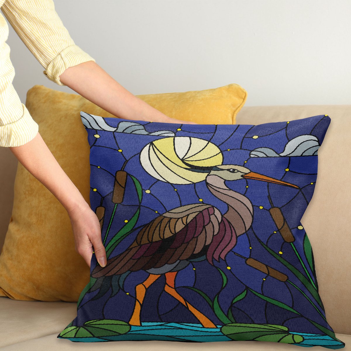 ABAKUHAUS Reiger Kussenhoes – Decoratief 40x40 cm – Dubbelzijdig bedrukt, rits, multicolor Meerkleurig