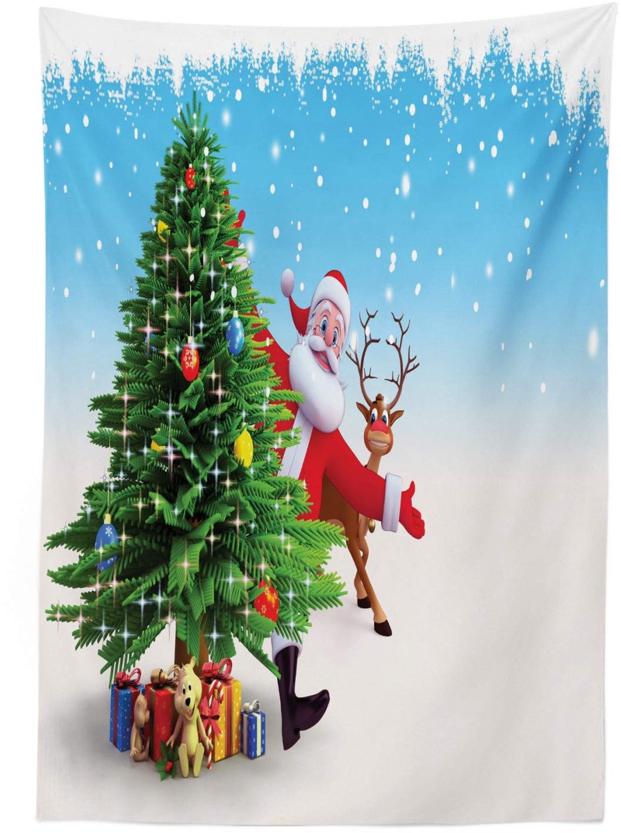 ABAKUHAUS Tafelkleed – Kerstman-ontwerp, rechthoekig 140×170 cm – wit-groen-blauw, wasbaar