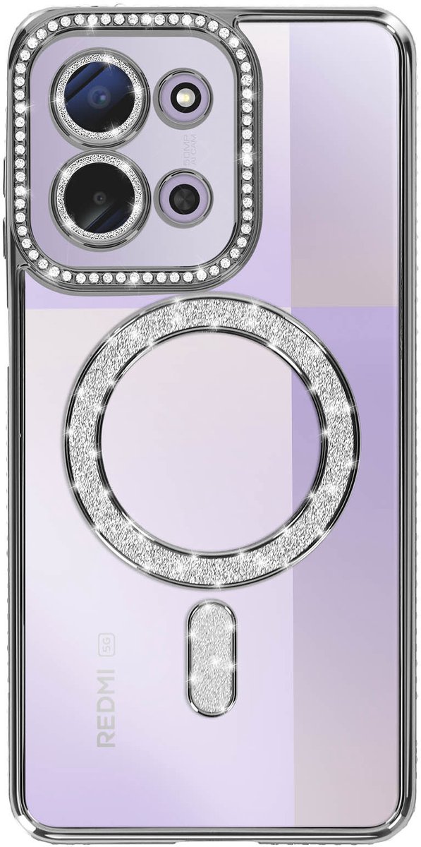 Avizar Hoesje voor Redmi 15C Compatibel met MagSafe met Strass Rand, Zwart