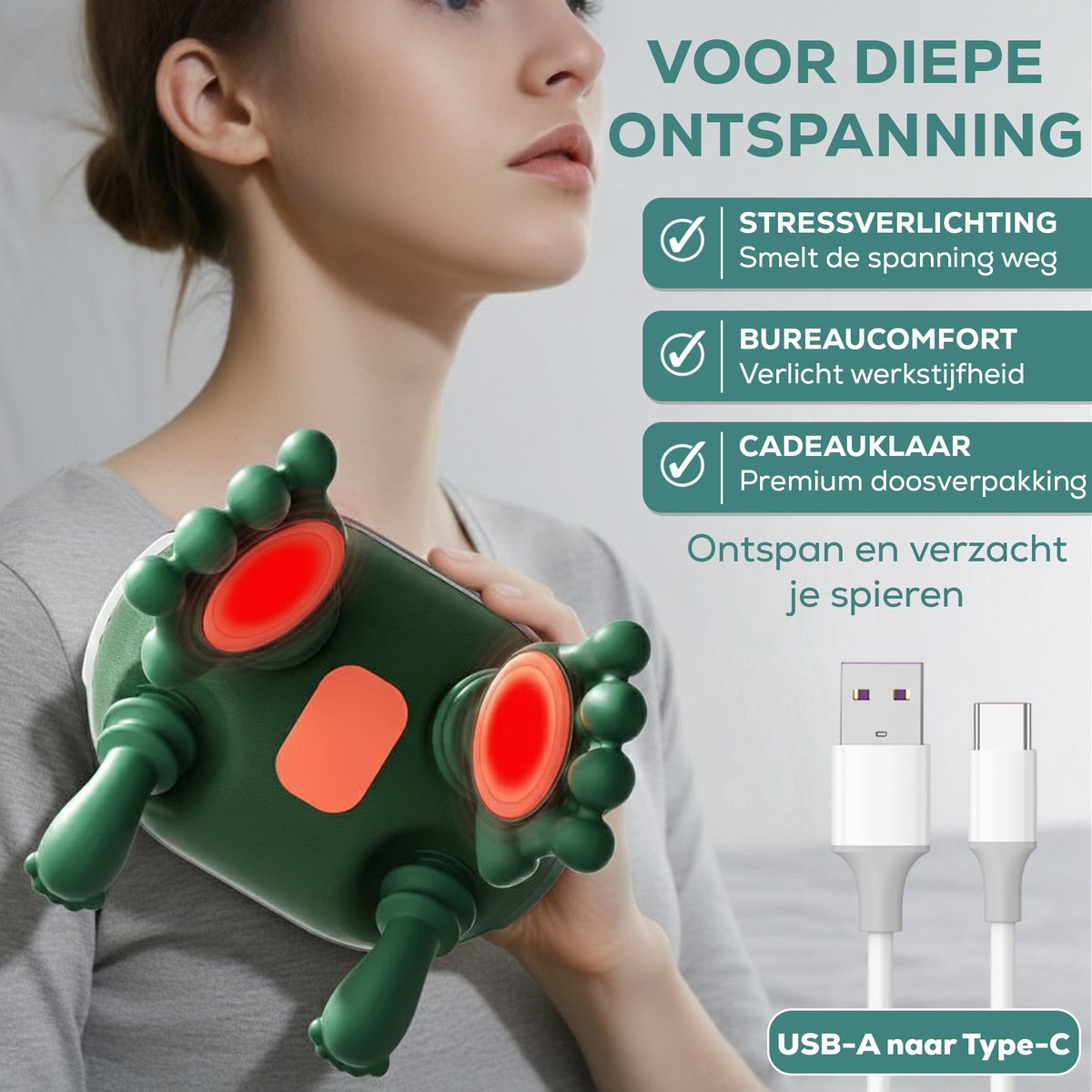 Pluxa Shiatsu Nekmassage Apparaat met Rood-Licht Therapie - afbeelding 3