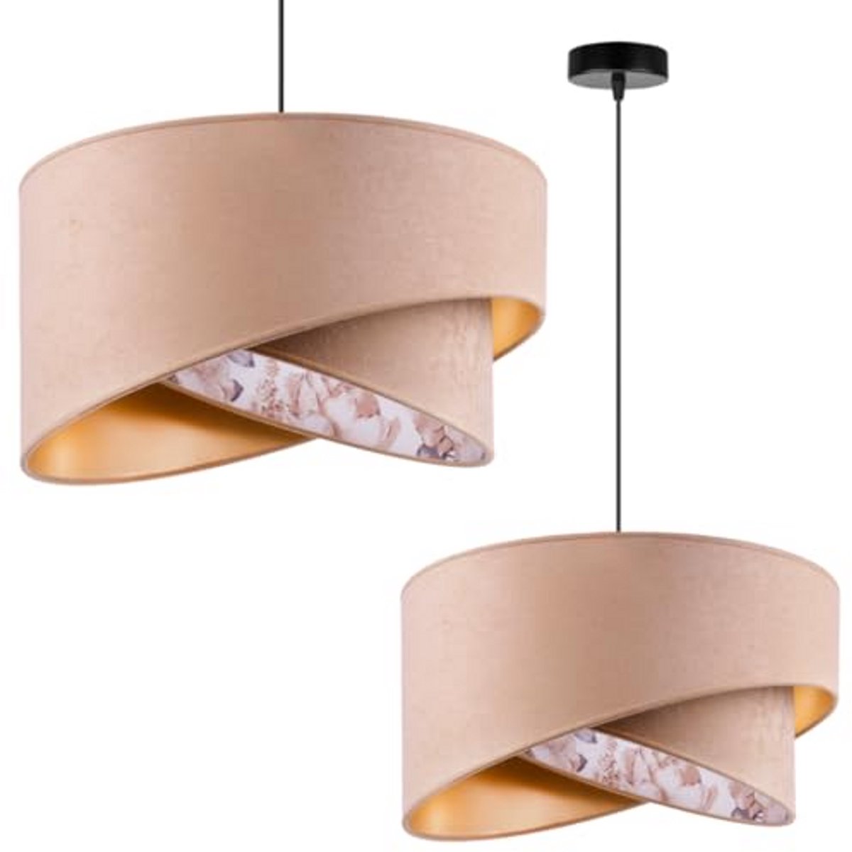 Light-Home Milan Lampenkap Hanglamp - Industriële Plafondlamp voor Woonkamer, Slaapkamer en Eetkamer - Hanglamp Met Lampenkap van velours - Beige en Bloemen