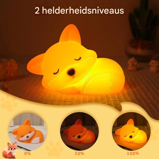 Vitdipy - LED Fox Nachtlampje - Bedlampje - Kinderkamer & Slaapkamer - Oplaadbaar - Touchbediening - Dimbaar Nachtlampjes - Voor Kinderen, Baby & Volwassenen van Merkloos — afbeelding 4