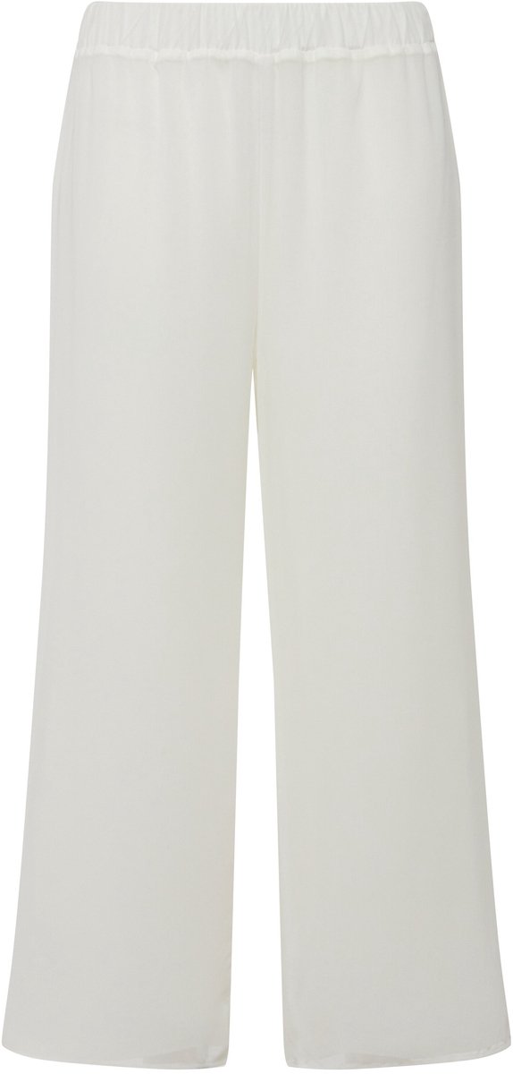Ulla Popken - Dames - Chiffonbroek dubbellaags wijde pijp elastische tailleband - Off-white - Maat 54+
