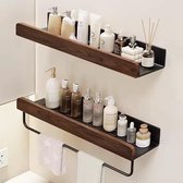 Étagère murale Salle de bains – Bois de noyer premium et aluminium – Rangement compact pour articles de toilette et cosmétiques
