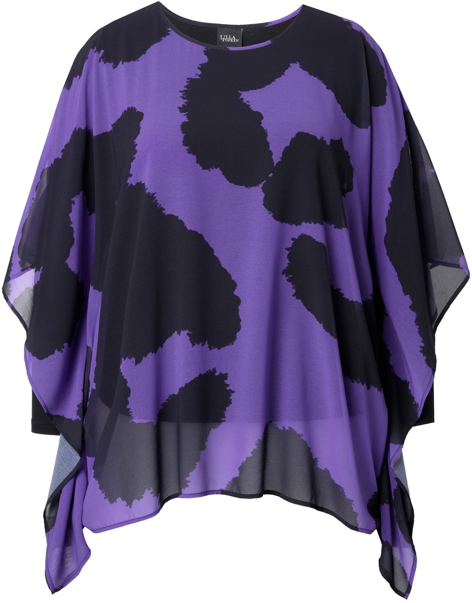 Ulla Popken - Dames - Tuniek leomotief dubbellaags ronde hals 3/4-mouw - Purper - Maat 46+