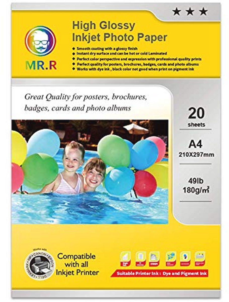 A4 Glanzend Fotopapier 180gsm - 20 Vellen Inkjet Photopaper