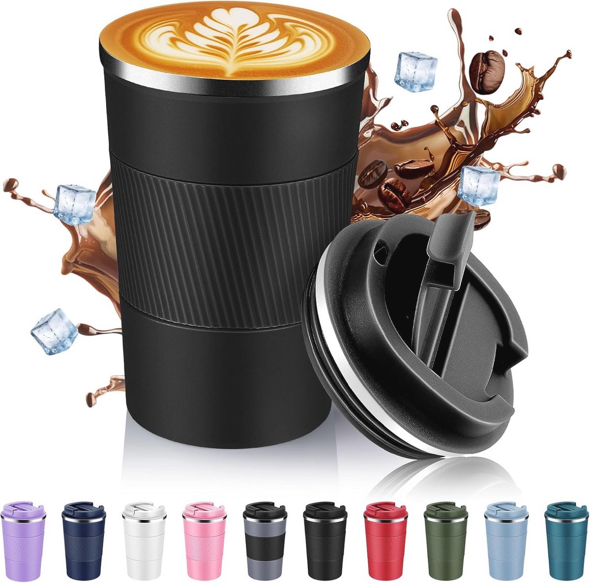 Stainless Steel Insulated Travel Coffee Mug 380ml - Reusable Double Wall Vacuum Cup for Hot and Cold Drinks