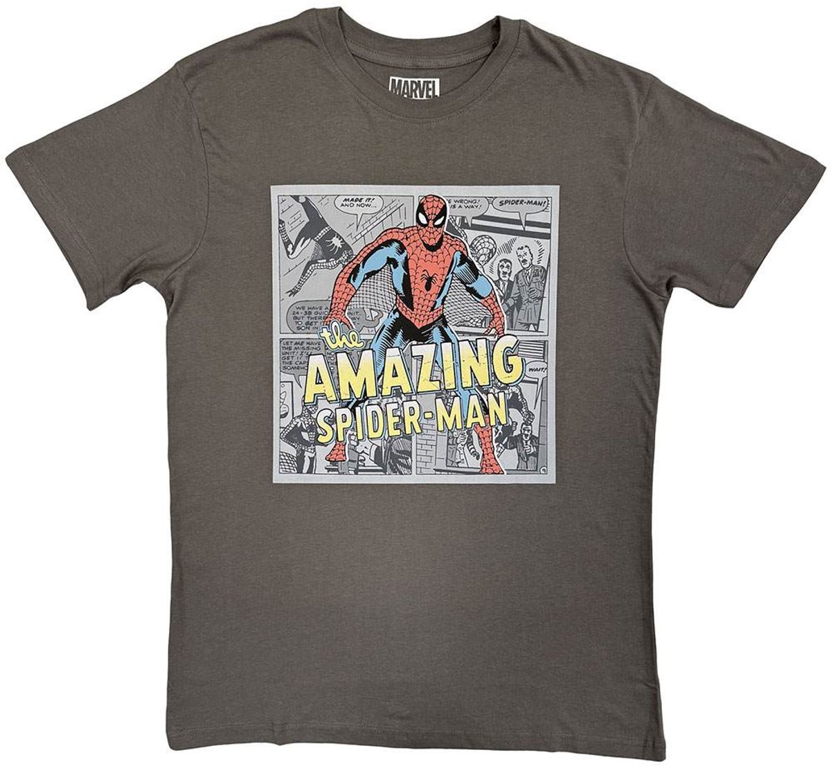 Marvel SpiderMan - Comic Background Heren Tshirt - S - Grijs