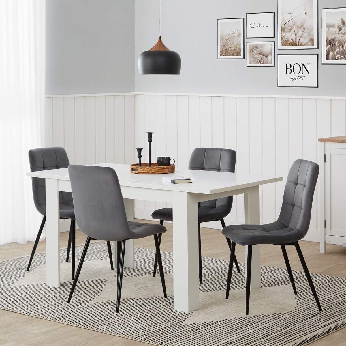 Homestyle4u Eettafel - 120x80 cm - Uitschuifbare Eetkamertafel - Massief Hout - Wit