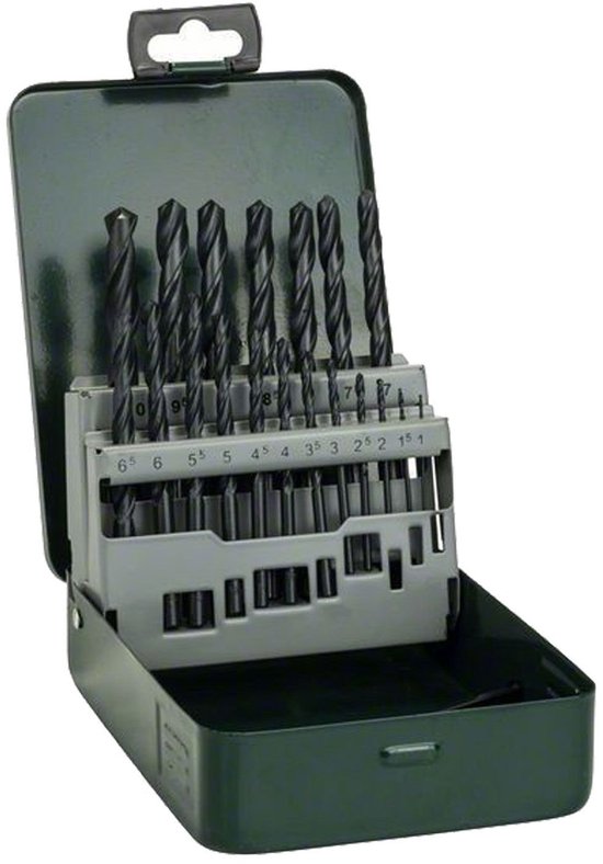 Bosch Accessories 2607019435 HSS Jeu de forets pour le métal 19 pièces laminé au rouleau DIN 338 tige cylindrique 1 set