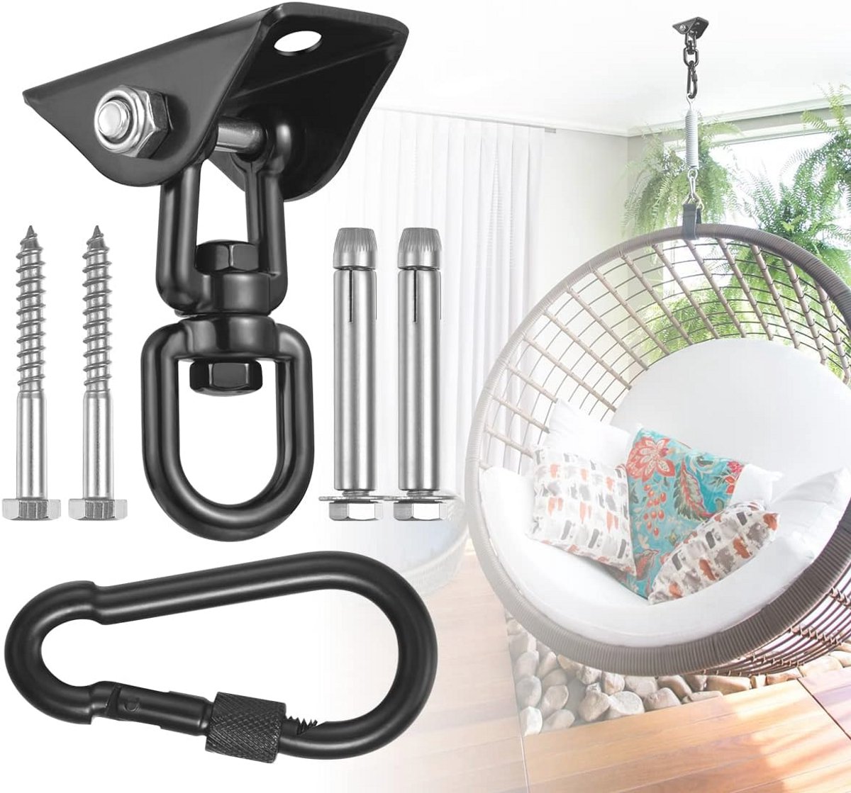 Hangmat Ophangset met 360° Draaibare Schommelhangers - 1000 lbs Zwaar Belastbaar