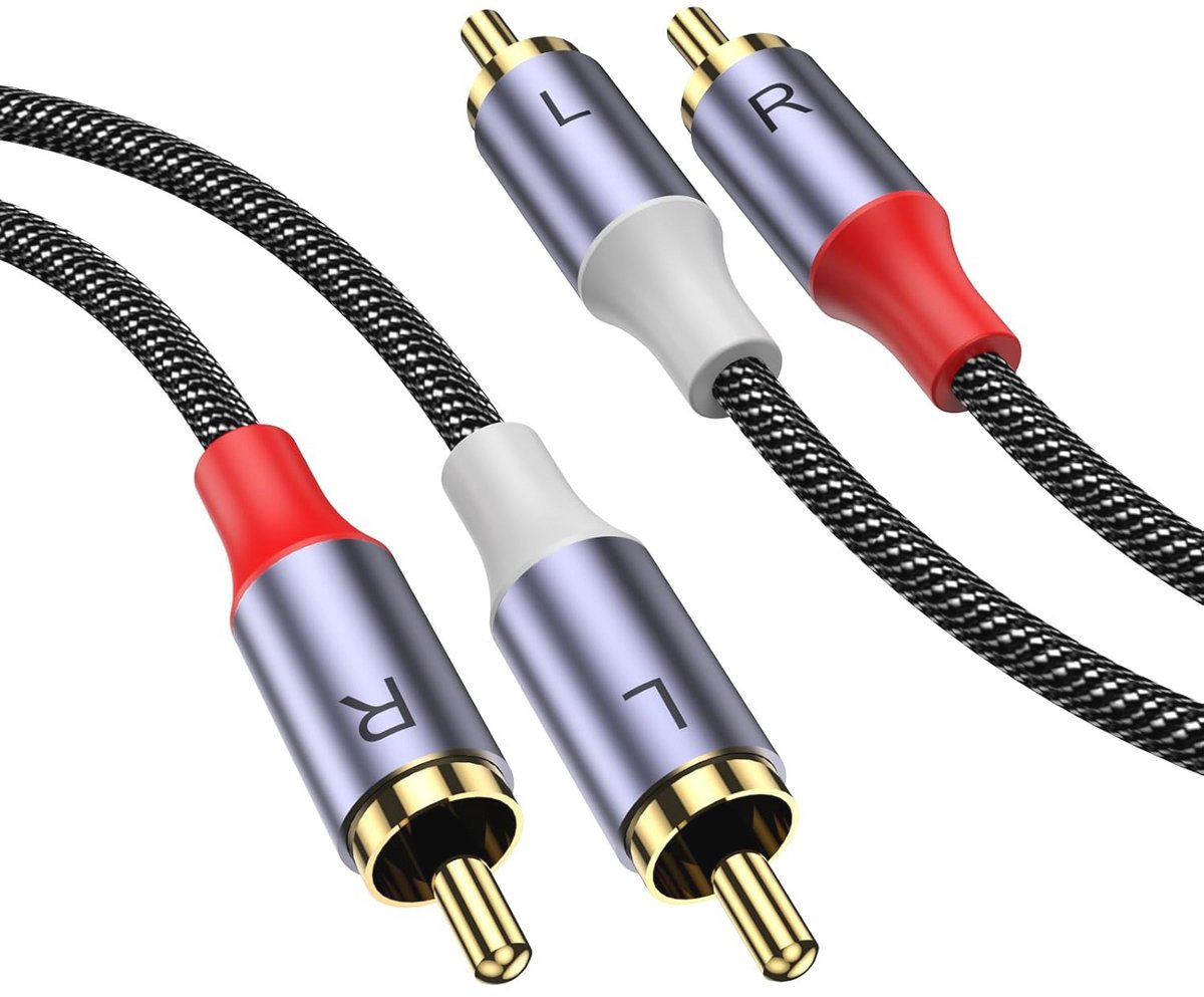 2M RCA audiokabel 2 RCA male naar 2 RCA male - nylon gevlochten kabel voor home cinema, Hi-Fi systemen en autoradio