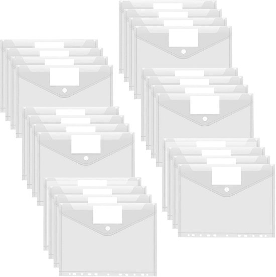 Documentenmap, A4-formaat, 20 stuks, driedimensionale A4-documentenmap, verzamelmappen voor documenten, organiseren met ringgaten/klittenbandsluiting en etikettenvak, waterdicht tot 300 papieren