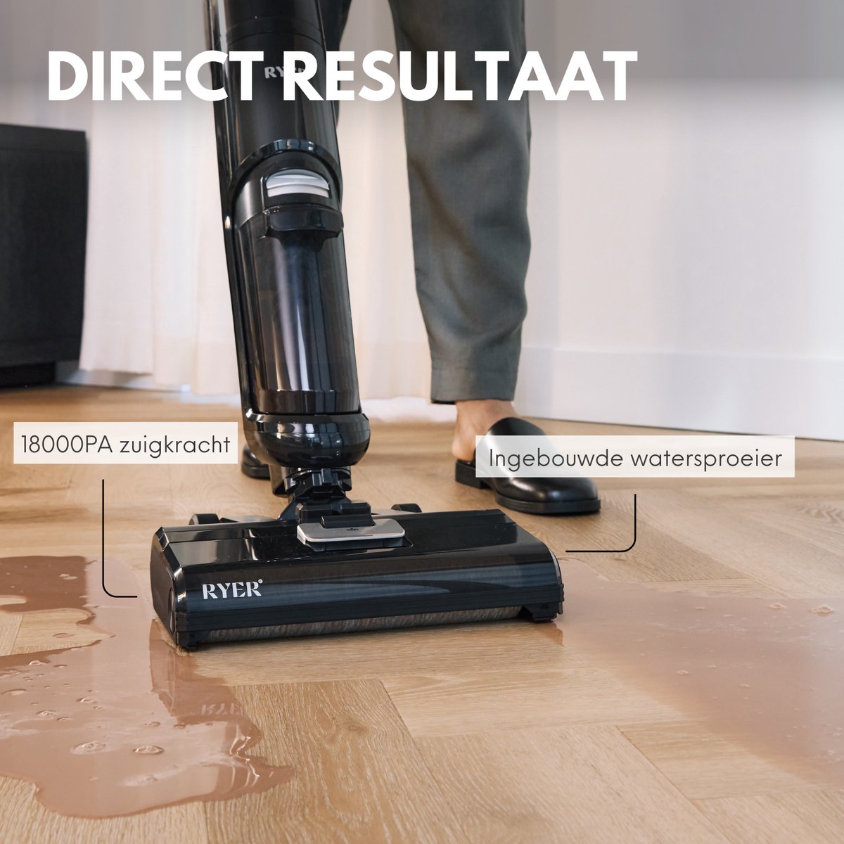 RYER DualForce Vloerreiniger - Draadloze Stofzuiger & Dweil in 1 - Nat & Droog Reinigen - Zelfreinigend - 3 Snelheden - Zelftrekkende werking - 35 min Accuduur - Twee-Tank Systeem - Lichtgewicht — afbeelding 2