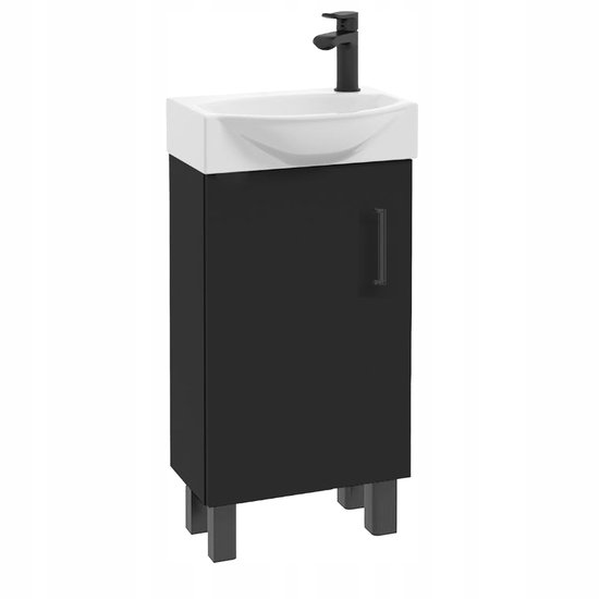 Domodomo Badkamerkast met Wastafel 85 x 50 x 41 cm Vrijstaande Badkamerkast en Onderkast Eik 50 cm, Elegant Set met Armatuur Zwart Mat, Klik-Klak-Stopfen, Sifon