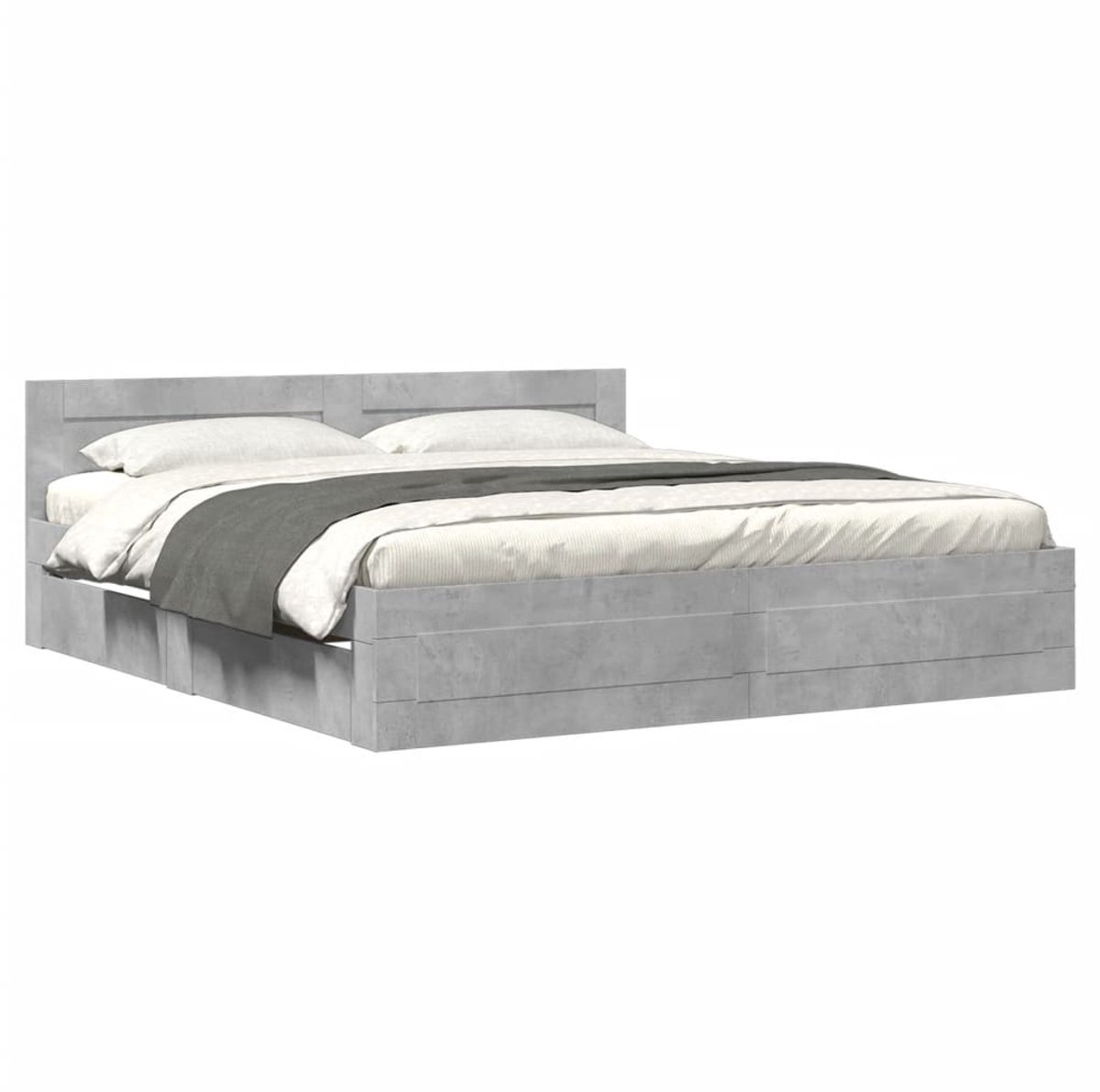 Tweepersoonsbed | Dubbelbed | Volwassenenbed | Bedframe met hoofdeinde bewerkt hout betongrijs 180x200 cm