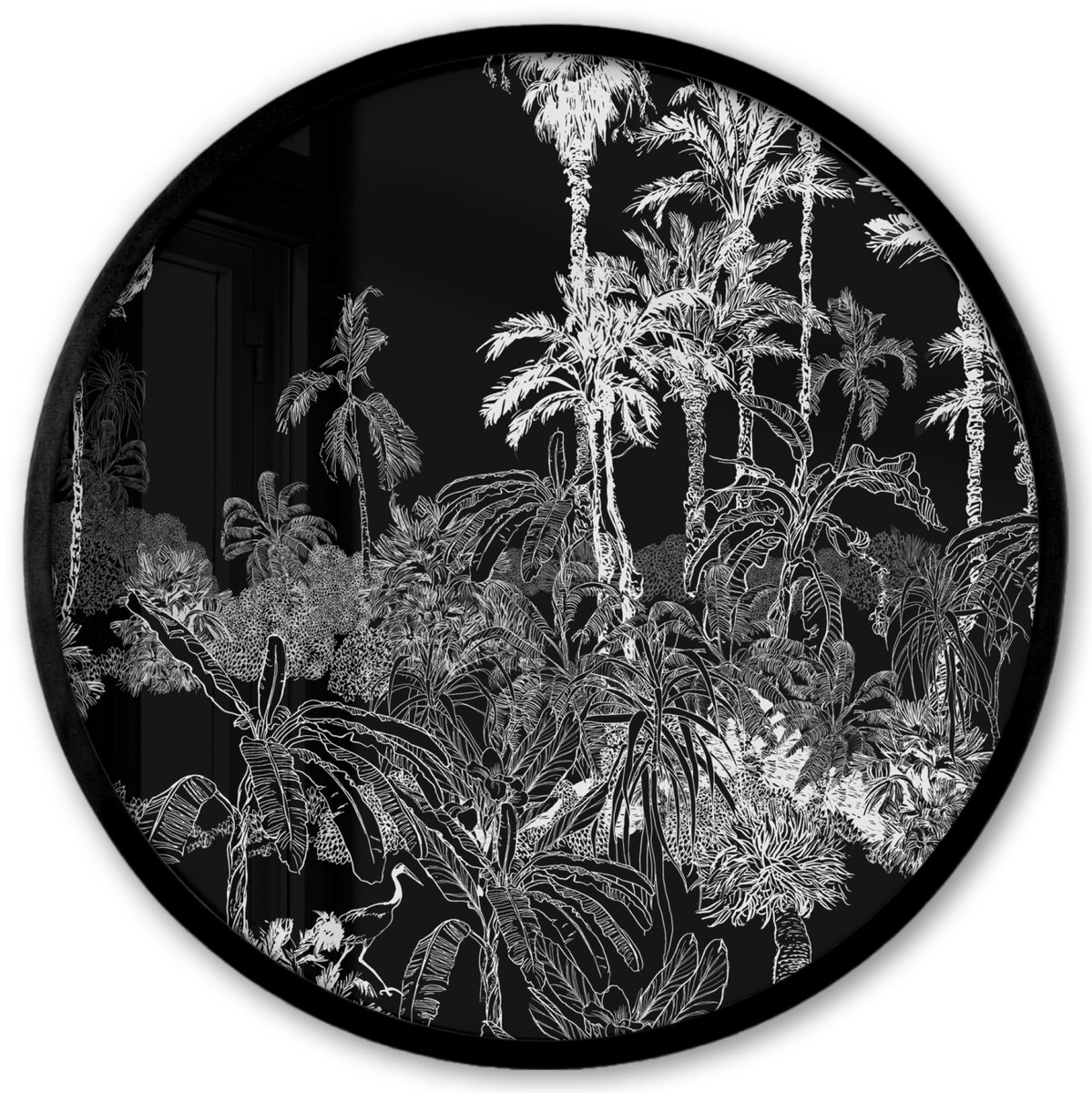FrameYourWall Poster in lijst Rond - Fotolijst 40x40 cm - Posters - Palm - Jungle - Tropical - Ronde posterlijst zwart - Decoratie - Wanddecoratie woonkamer - Muurdecoratie slaapkamer Multicolor