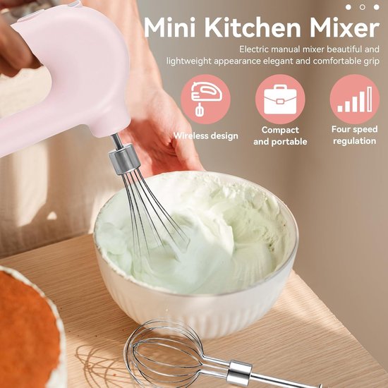Draadloze Hand Mixer - Mini Elektrische Hand Mixer - USB Oplaadbare Mini Eierenklopper - Handheld Eierenklopper - Elektrische Mixer met 4 Snelheden - Keukenaccessoire - Koken — afbeelding 3