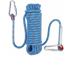 YOZHIQU Klimtouw - Veiligheidstouw voor buiten - met karabijnhaak - 10 mm statisch nylon touw - Geschikt voor wandel-, bergbeklim- en speleologie-reddingsuitrusting - 10 m - Blauw