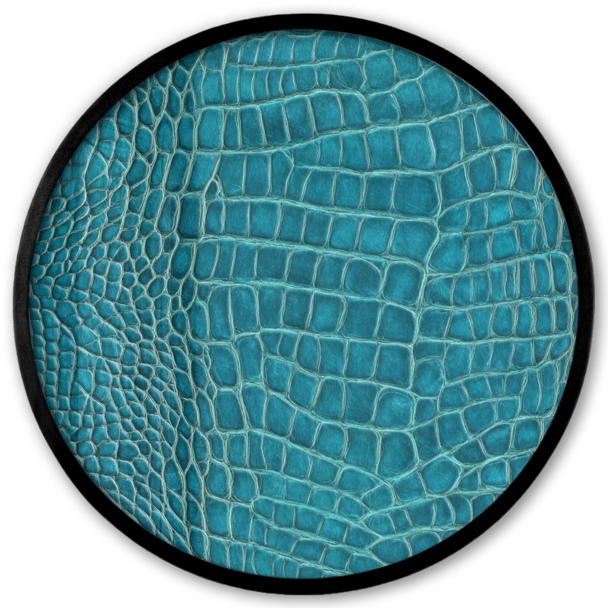 FrameYourWall Poster in lijst Rond - Fotolijst 40x40 cm - Posters - Krokodillenleertextuur - Blauw - Exotisch - Ronde posterlijst zwart - Decoratie - Wanddecoratie woonkamer - Muurdecoratie slaapkamer Multicolor