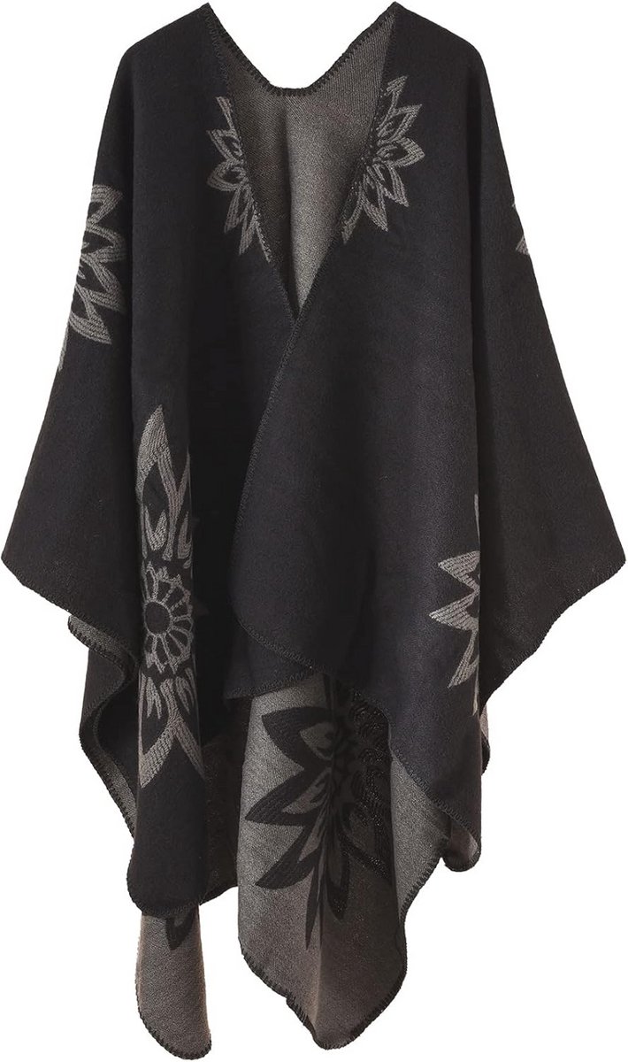 Dames bedrukte poncho cape oversized sjaal wrap open voorkant vesten deken warme winter