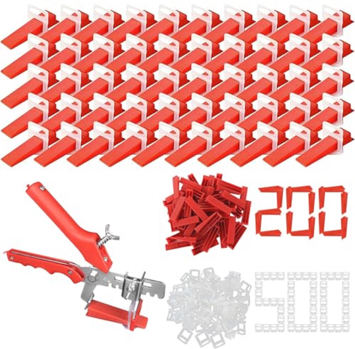 Tegel Nivelleersysteem 701 Stuks - 500 Nivelleringsplaten, 200 Tegelwiggen en 1 Wigtang - Perfect voor Vloer- en Wandtegelprojecten