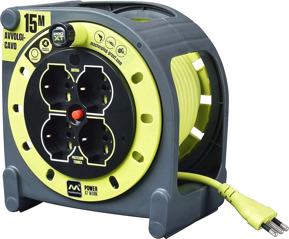 Kabelhaspel 15 meter met 4 stopcontacten, verlengkabel 16 A met LED-display