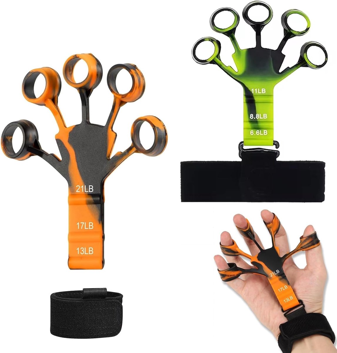 Silicone Hand Trainer - Finger Extensor - Adjustable Finger Strength for Improved Function - Motion of the Fingers - 2 Pack