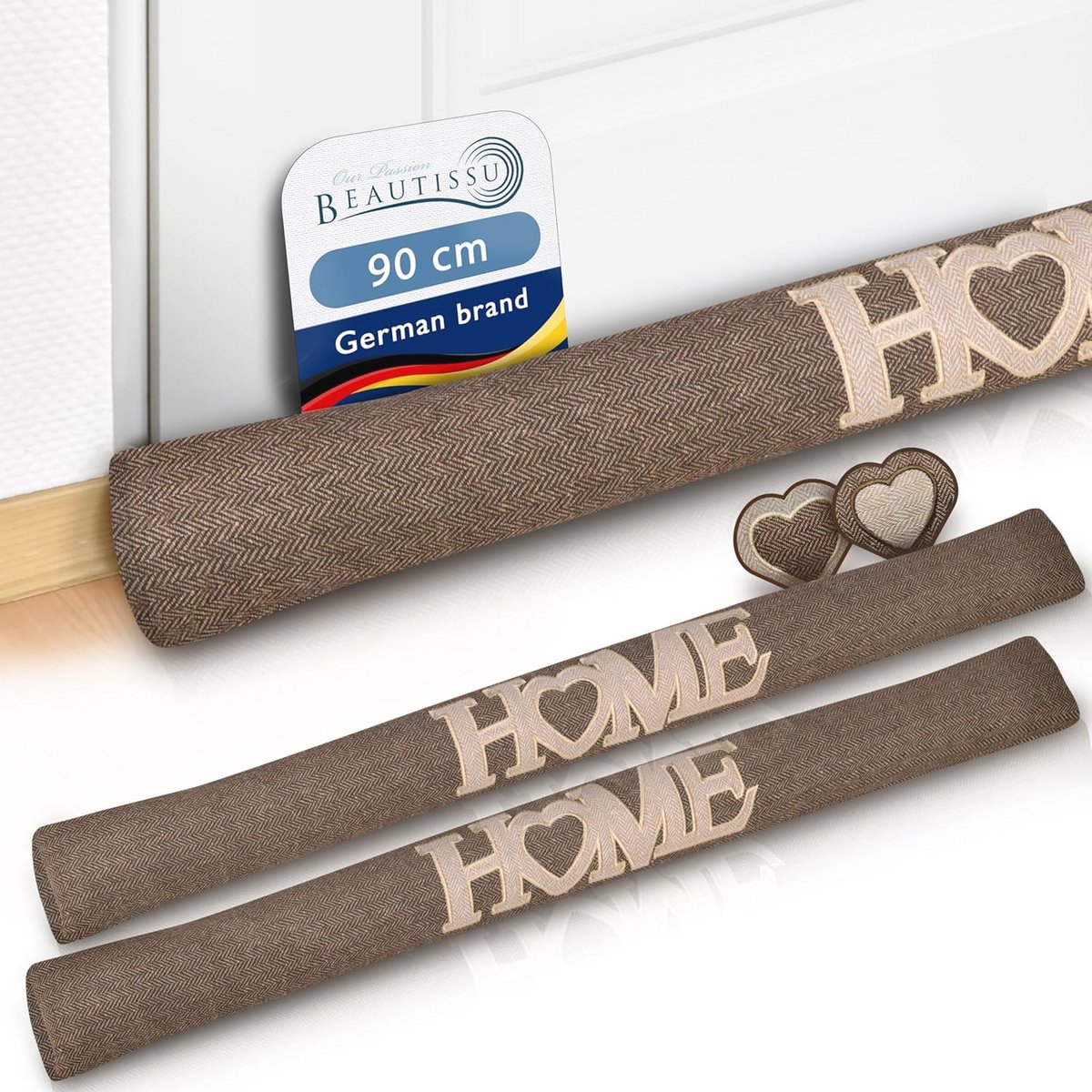Draught Excluder 90 cm - Heavy Door Draught Stopper for Windows and Doors - Energy Saving Cushion in Brown