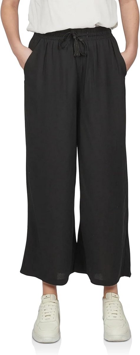 Palazzo Zomerbroek voor Dames - Losse Pasvorm, Wijde Pijpen, Enkellang, Elastische Taille, 100% Viscose, Groen, Wit, Beige, Zwart - Maten S t/m XXL