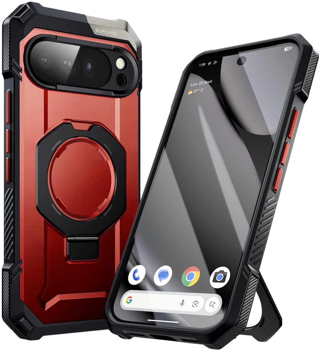 Supcase, Versterkte Hoes voor Pixel 10 Pro XL Unicorn Beetle Grip Serie met Standaard, Zwart / Rood