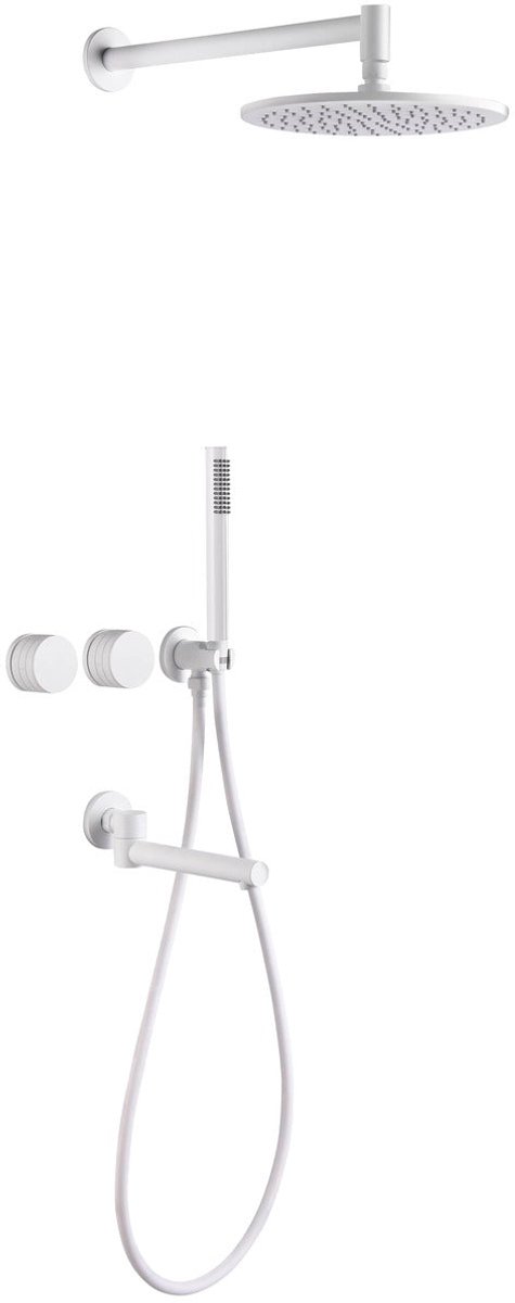 Hudor SC74 Douchepaneel Wit Messing - Regendouche met Handdouche - Doucheset Argolide Collectie - Thermostaatkraan - UPC Gecertificeerd