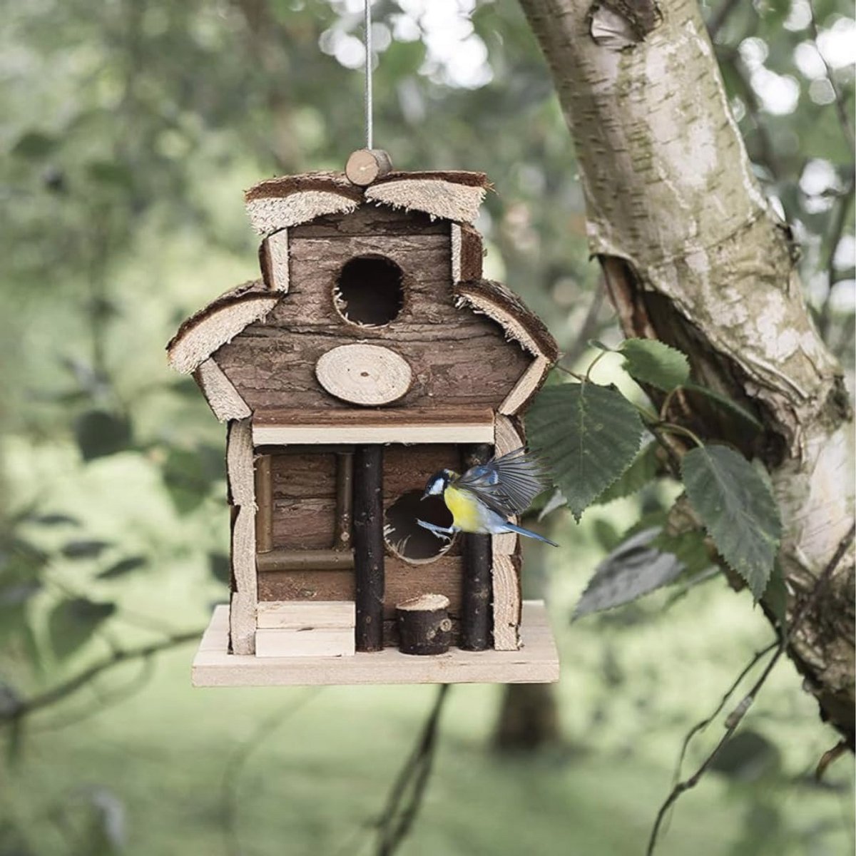 Natuurlijk Vogelhuisje voor Tuin en Balkon - Ideaal voor Roodborstjes en Mussen