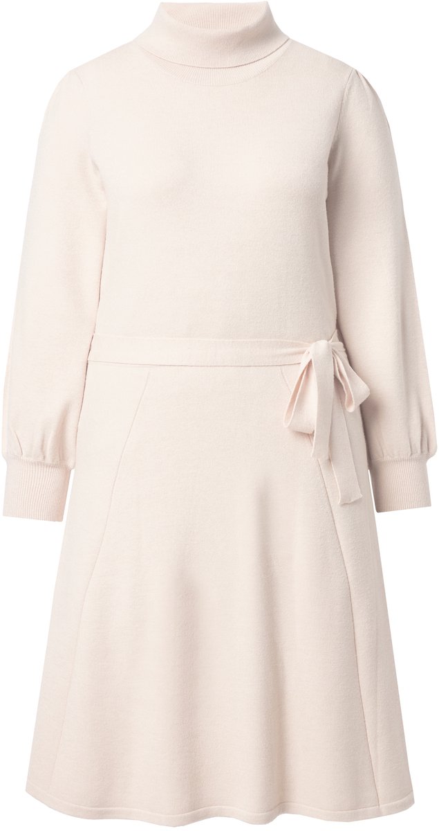 MIAMODA - Dames - Gebreide jurk midilengte col ceintuur in de taille - Off-white - Maat 58+