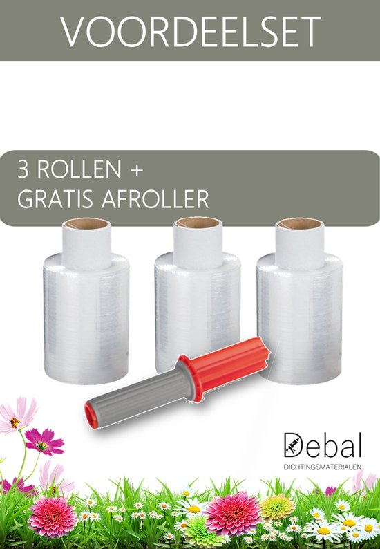 Voordeelset van 3 rollen rekfolie en gratis afroller.